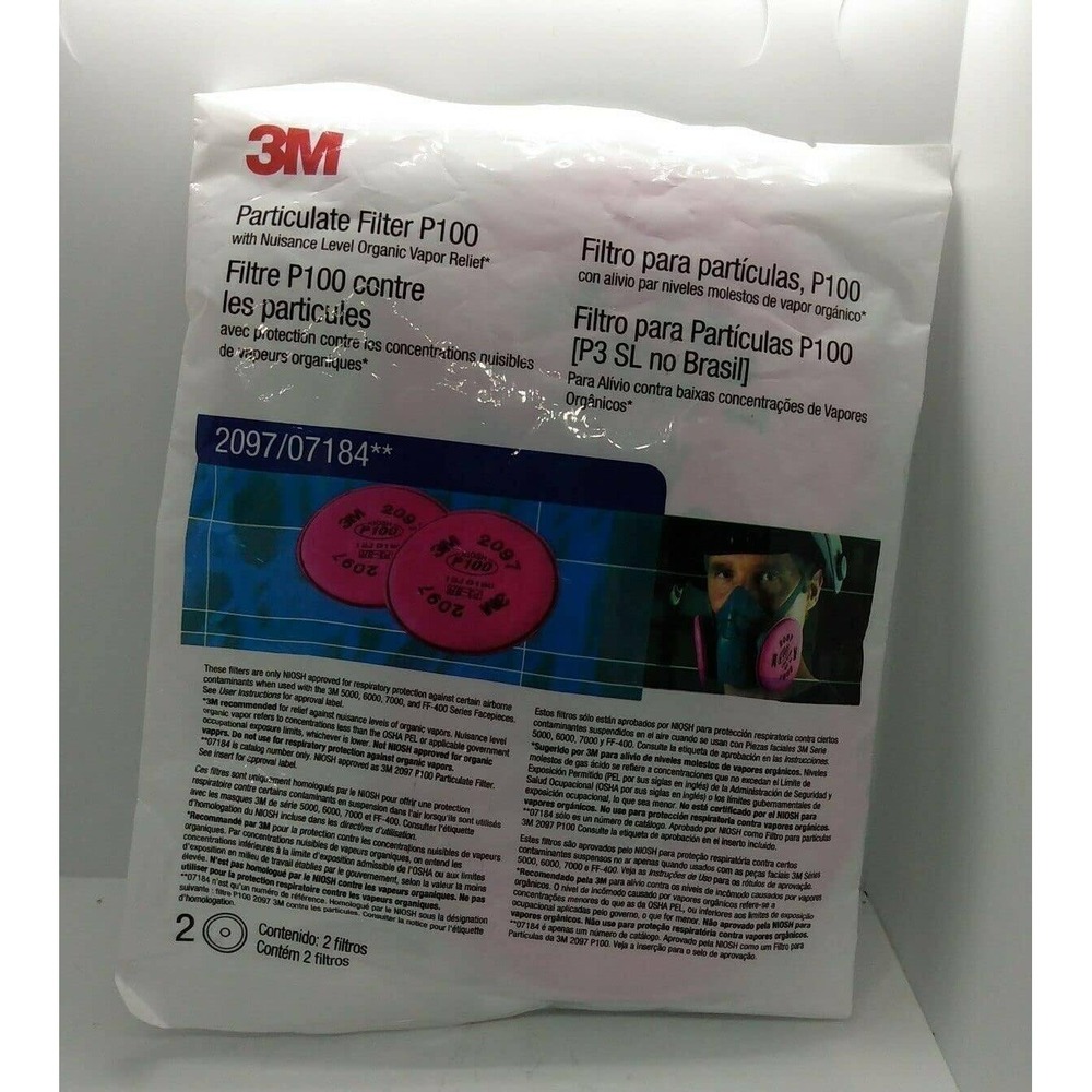 3M 2097 P100 Particulate Filter with Nuisance Level Organic Vapor Relief 2 Pack